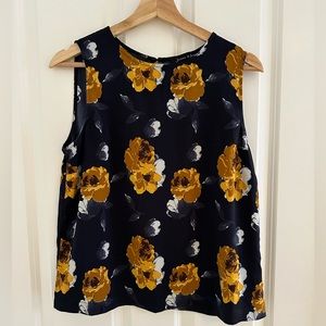 Blue floral tee blouse with open slit back